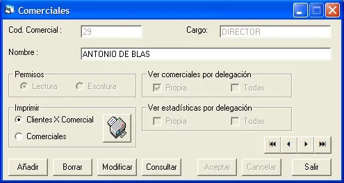 Captura de pantalla — Ayuda WINTRANS: Mantenimiento - Comerciales