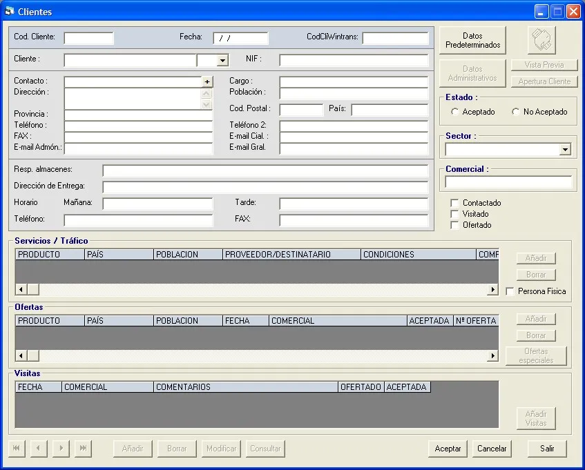Captura de pantalla — Ayuda WINTRANS: Datos/Altas - Clientes