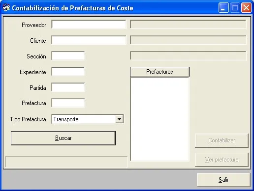 Captura de pantalla — Ayuda WINTRANS: Prefacturas de coste