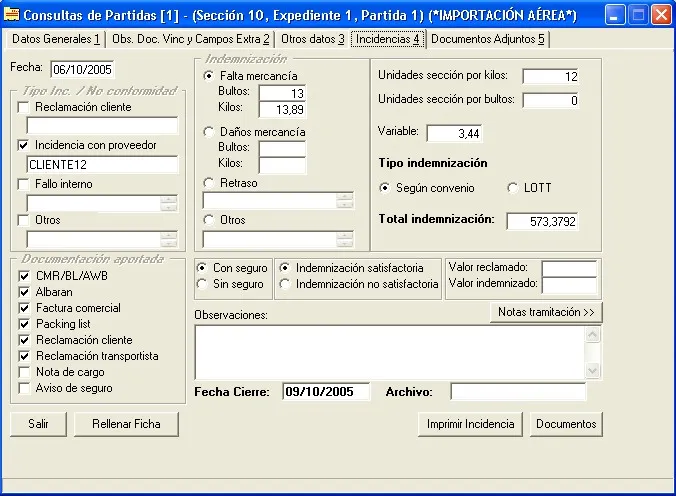 Captura de pantalla 10 — Ayuda WINTRANS: Partidas