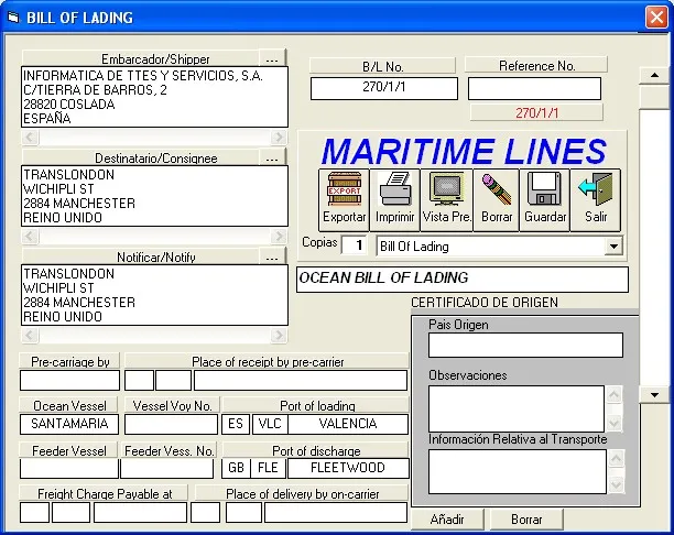 Captura de pantalla 4 — Ayuda WINTRANS: Bill of Lading (House BL)