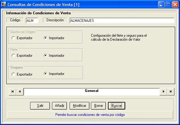 Captura de pantalla — Ayuda WINTRANS: Condiciones de venta